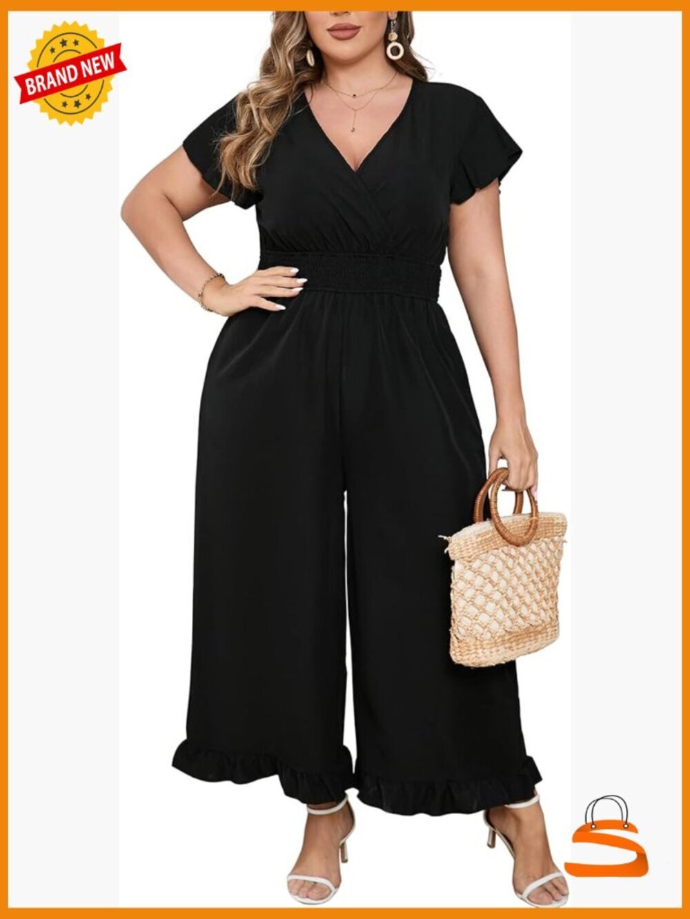 Plus Size Floral Jumpsuit V Neck Smocked Waist Wide Leg Boho Romper
